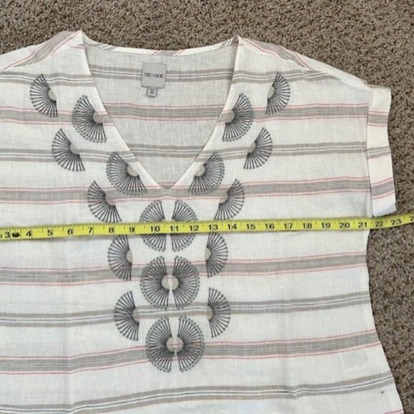 Nic & Zoe Embroidered Stripe Top - Neutral Multi color - Picture 7 of 10